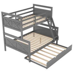 Twin Over Full Bunk Bed With Twin Size Trundle Bed, Ladder And Guardrail-ModernLuxe -Safavieh Shop GUEST b26e24bc 70a7 4f6a 95af be34093de297