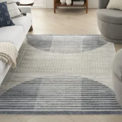Nourison Astra Machine Washable Semi Circles Mid-Century Modern Indoor Rug