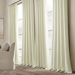 Home Boutique Belgian Flax Prewashed Linen Rich Cotton Blend Window Curtain Panel Single Ivory 50x96