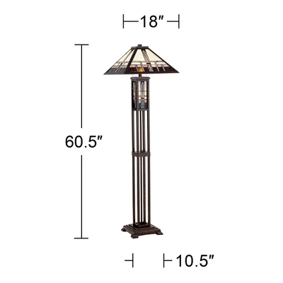 Robert Louis Tiffany Mission Rustic Floor Lamp 60 1/2" Tall Oiled Bronze With Nightlight Geometric Stained Art Glass Shade For Living Room Bedroom 9 Robert Louis Tiffany Mission Rustic Floor Lamp 60 1/2" Tall Oiled Bronze With Nightlight Geometric Stained Art Glass Shade For Living Room Bedroom - Image 7