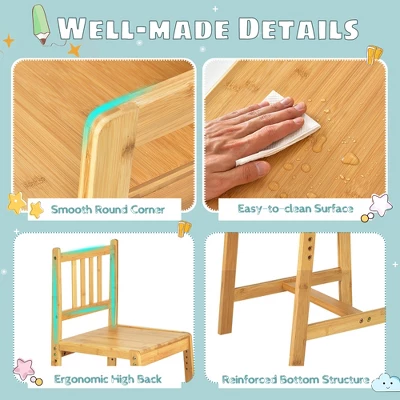 Costway Bamboo Kids Study Desk And Chair Set Height Adjustable Home School W/ Bookshelf 11 Costway Bamboo Kids Study Desk And Chair Set Height Adjustable Home School W/ Bookshelf - Image 9