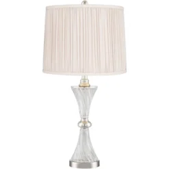 Regency Hill Luca Modern Table Lamps 25 1/2" High Set Of 2 Twisted Glass With USB Charging Port Oyster Shirred Shade For Bedroom Living Room Home Desk -Safavieh Shop GUEST b81c92b4 b01f 444e b96e 6916233654a9