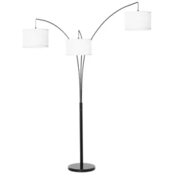 HOMCOM Arc Floor Lamp With 3 Hanging Drum Shape Lampshade, Flexible Steel Pole And Marble Round Base, Black/White -Safavieh Shop GUEST b8a5fa42 0ee6 47aa a31d 9fb35e0bb6fa