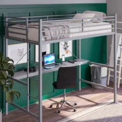 Emma And Oliver Metal Loft Bed Frame With Desk, Protective Guard Rails And Ladder For Kids, Teens And Adults -Safavieh Shop GUEST be798980 8968 40ed 9fb9 60be091a8f7a