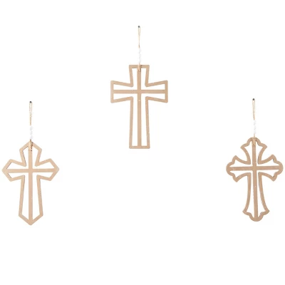 Set Of 3 Wood Biblical Carved Beaded Crosses Wall Decors With Rope Hanger Brown - Olivia & May 7 Set Of 3 Wood Biblical Carved Beaded Crosses Wall Decors With Rope Hanger Brown - Olivia & May - Image 5