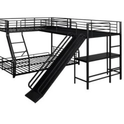 L-Shaped Twin Over Full Bunk Bed With Twin Size Loft Bed,Built-in Desk And Slide, Black - ModernLuxe 15 L-Shaped Twin Over Full Bunk Bed With Twin Size Loft Bed,Built-in Desk And Slide, Black - ModernLuxe -Safavieh Shop GUEST beecb13d b3d4 4cab b766 648f0992d7ec