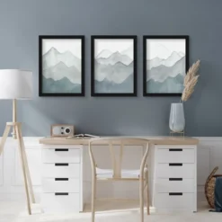 (Set Of 3) Watercolor Mountains By Leah Graw Framed Triptych Wall Art Set - Americanflat