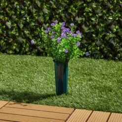 Bright Creations 6 Bundles Purple Artificial Flowers With 2 Cone Vases, Faux Fake Plant For Cemetery, Outdoor Decor (8.6 X 13 In)