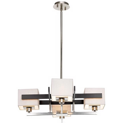 Possini Euro Design Brushed Nickel Pendant Chandelier 28" Wide Modern Dark Mocha Wood Finish Off White Fabric 4-Light Fixture Dining Room 5 Possini Euro Design Brushed Nickel Pendant Chandelier 28" Wide Modern Dark Mocha Wood Finish Off White Fabric 4-Light Fixture Dining Room - Image 3