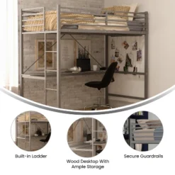 Emma And Oliver Metal Loft Bed Frame With Desk, Protective Guard Rails And Ladder For Kids, Teens And Adults -Safavieh Shop GUEST c3fdbf75 15f8 42d4 a94b 5d0783d0b539