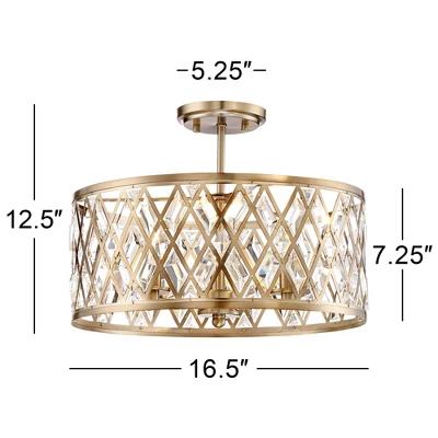 Possini Euro Design Tanz Modern Ceiling Light Semi Flush Mount Fixture 16 1/2" Wide Satin Brass 3-Light Clear Glass Crystal For Bedroom Kitchen House 6 Possini Euro Design Tanz Modern Ceiling Light Semi Flush Mount Fixture 16 1/2" Wide Satin Brass 3-Light Clear Glass Crystal For Bedroom Kitchen House - Image 4