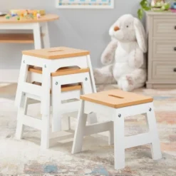 Melissa & Doug Wooden Stools - Set Of 4 - White/Natural -Safavieh Shop GUEST c52d0662 afe4 46f6 92cc 50a0b603e190
