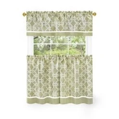Kate Aurora Geometric Crescent 3 Piece Rod Pocket Cafe Kitchen Curtain Tier & Valance Set