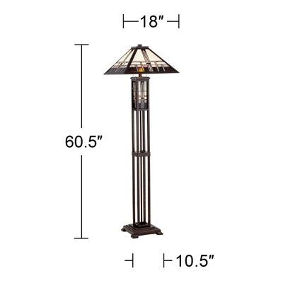 Robert Louis Tiffany Mission Rustic Floor Lamp 60 1/2" Tall Oiled Bronze With Nightlight Geometric Stained Art Glass Shade For Living Room Bedroom 7 Robert Louis Tiffany Mission Rustic Floor Lamp 60 1/2" Tall Oiled Bronze With Nightlight Geometric Stained Art Glass Shade For Living Room Bedroom - Image 5