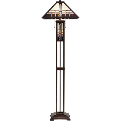 Robert Louis Tiffany Mission Rustic Floor Lamp 60 1/2" Tall Oiled Bronze With Nightlight Geometric Stained Art Glass Shade For Living Room Bedroom 8 Robert Louis Tiffany Mission Rustic Floor Lamp 60 1/2" Tall Oiled Bronze With Nightlight Geometric Stained Art Glass Shade For Living Room Bedroom - Image 6