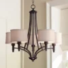 Franklin Iron Works La Pointe Oil Rubbed Bronze Pendant Chandelier 26" Wide Rustic Oatmeal Linen Shade 5-Light Fixture For Dining Room Kitchen Island -Safavieh Shop GUEST d17f8a92 30ce 4d87 b402 29423d060aec