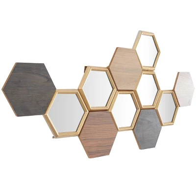 Wood Geometric Honeycomb Wall Decor With Mirrors Brown - CosmoLiving By Cosmopolitan 5 Wood Geometric Honeycomb Wall Decor With Mirrors Brown - CosmoLiving By Cosmopolitan - Image 3