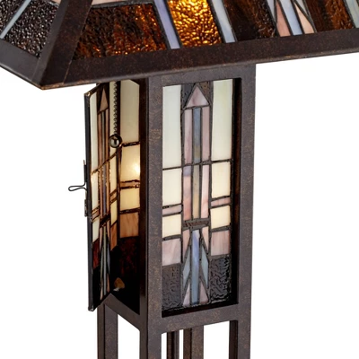 Robert Louis Tiffany Mission Rustic Floor Lamp 60 1/2" Tall Oiled Bronze With Nightlight Geometric Stained Art Glass Shade For Living Room Bedroom 5 Robert Louis Tiffany Mission Rustic Floor Lamp 60 1/2" Tall Oiled Bronze With Nightlight Geometric Stained Art Glass Shade For Living Room Bedroom - Image 3