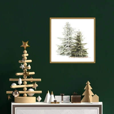 16" X 16" Vintage Wooded Holiday Trees In Snow By Katie Pertiet Framed Canvas Wall Art - Amanti Art 5 16" X 16" Vintage Wooded Holiday Trees In Snow By Katie Pertiet Framed Canvas Wall Art - Amanti Art - Image 3