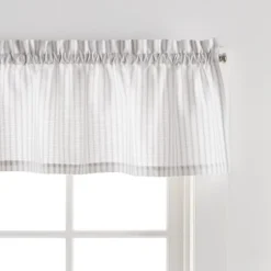 3pc Ticking Stripe Window Valance And Tiers Set White/Gray - Martha Stewart