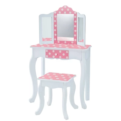Polka Dot Fashion Prints Vanity Table & Stool Set Pink - Teamson Kids 8 Polka Dot Fashion Prints Vanity Table & Stool Set Pink - Teamson Kids - Image 6