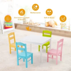 Costway 5 Pieces Kids Wood Table & Chair Set For 2-6 Years Colorful 16 Costway 5 Pieces Kids Wood Table & Chair Set For 2-6 Years Colorful -Safavieh Shop GUEST d8940a5f 3685 41cf ba23 5e70b6ed88cc