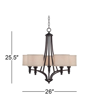Franklin Iron Works La Pointe Oil Rubbed Bronze Pendant Chandelier 26" Wide Rustic Oatmeal Linen Shade 5-Light Fixture For Dining Room Kitchen Island 7 Franklin Iron Works La Pointe Oil Rubbed Bronze Pendant Chandelier 26" Wide Rustic Oatmeal Linen Shade 5-Light Fixture For Dining Room Kitchen Island - Image 5