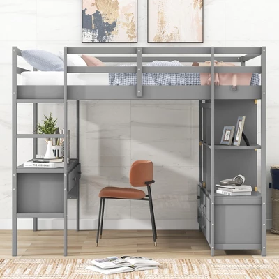 Loft Bed With Built-In Desk, Storage Shelves And Drawers - ModernLuxe 3 Loft Bed With Built-In Desk, Storage Shelves And Drawers - ModernLuxe