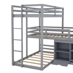 Twin Size L-shaped Wood Triple Bunk Bed With Storage Cabinet, Ladder And Blackboard-ModernLuxe -Safavieh Shop GUEST dee116af 9f88 4ab6 84f5 058e066011ee