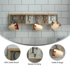 Merrick Lane Pheltz Wooden Wall Mount 6 Cup Distressed Wood Grain Printed COFFEE Mug Organizer With Metal Hanging Hooks, No Assembly Required -Safavieh Shop GUEST e2bc384b 9b44 42a3 bb1c 1f58153f9913