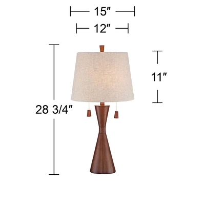 360 Lighting Omar Modern Table Lamp 28 3/4" Tall Warm Brown Wood Hourglass Oatmeal Fabric Drum Shade For Bedroom Living Room Bedside Nightstand Office 5 360 Lighting Omar Modern Table Lamp 28 3/4" Tall Warm Brown Wood Hourglass Oatmeal Fabric Drum Shade For Bedroom Living Room Bedside Nightstand Office - Image 3