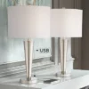 360 Lighting Geoff Modern Table Lamps 26" High Set Of 2 Brushed Nickel With USB Charging Port White Drum Shade For Bedroom Living Room Bedside Desk -Safavieh Shop GUEST e973f557 1829 4493 9b0c 1137b8972883