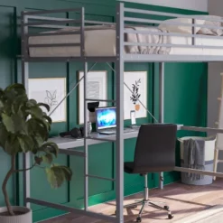 Emma And Oliver Metal Loft Bed Frame With Desk, Protective Guard Rails And Ladder For Kids, Teens And Adults -Safavieh Shop GUEST ea918e85 841c 427e a460 dd34fe468869