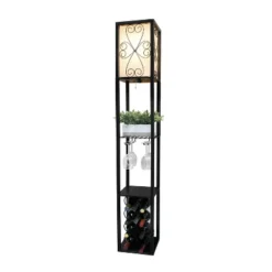 Etagere Organizer Storage Shelf Floor Lamp With Linen Shade Black - Simple Designs -Safavieh Shop GUEST eaf11217 7534 4e38 ac5f e46b739ed99c