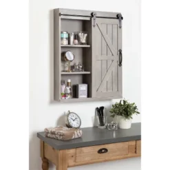 Decorative Wood Wall Storage Cabinet With Vanity Mirror Rustic Gray - Kate & Laurel All Things Decor -Safavieh Shop GUEST eb08a2e6 77b6 4088 9169 23924290e4b0