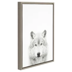 Wolf Framed Canvas Art Gray (24"x18") - Uniek