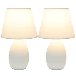 9.45" 2pk Petite Ceramic Oblong Bedside Table Desk Lamps With Matching Tapered Drum Shade Off-White - Creekwood Home