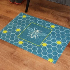 2'x3' ColorStar Bee Hex Door Mat Teal - Bungalow Flooring
