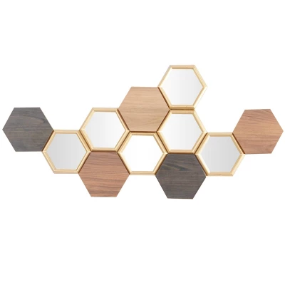 Wood Geometric Honeycomb Wall Decor With Mirrors Brown - CosmoLiving By Cosmopolitan 4 Wood Geometric Honeycomb Wall Decor With Mirrors Brown - CosmoLiving By Cosmopolitan - Image 2