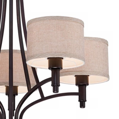 Franklin Iron Works La Pointe Oil Rubbed Bronze Pendant Chandelier 26" Wide Rustic Oatmeal Linen Shade 5-Light Fixture For Dining Room Kitchen Island 4 Franklin Iron Works La Pointe Oil Rubbed Bronze Pendant Chandelier 26" Wide Rustic Oatmeal Linen Shade 5-Light Fixture For Dining Room Kitchen Island - Image 2