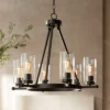 Franklin Iron Works Holman Bronze Wagon Wheel Chandelier 26 3/4" Wide Rustic Farmhouse Clear Glass 6-Light Fixture For Dining Room Kitchen Island Home -Safavieh Shop GUEST f14a891b 7cfb 4fc2 b397 fe258ff41616