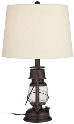 Franklin Iron Works Murphy Rustic Industrial Accent Table Lamp Miner Lantern 23" High Red Bronze Oatmeal Fabric Shade For Bedroom Living Room Office 10 Franklin Iron Works Murphy Rustic Industrial Accent Table Lamp Miner Lantern 23" High Red Bronze Oatmeal Fabric Shade For Bedroom Living Room Office - Image 8