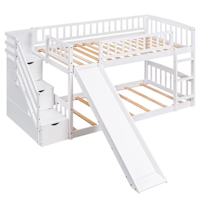 Stairway Twin Over Twin Bunk Bed With Two Drawers And Slide-ModernLuxe 15 Stairway Twin Over Twin Bunk Bed With Two Drawers And Slide-ModernLuxe - Image 13