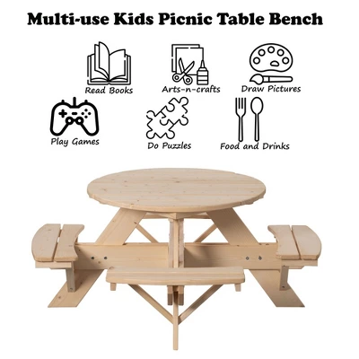 Gardenised Wooden Kids Round Picnic Table Bench, Outdoor Children's Backyard Table, Crafting, Dining, And Playtime Patio Table 5 Gardenised Wooden Kids Round Picnic Table Bench, Outdoor Children's Backyard Table, Crafting, Dining, And Playtime Patio Table - Image 3