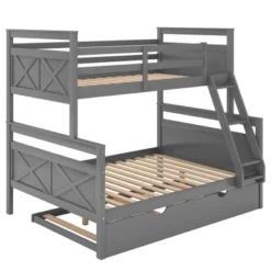 Twin Over Full Bunk Bed With Twin Size Trundle Bed, Ladder And Guardrail-ModernLuxe -Safavieh Shop GUEST f2e528e1 348e 4721 9326 d3ca5130d1d5