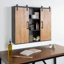 30" X 7.25" X 27.5" Samuels Decorative Wood And Metal Wall Cabinet Charcoal/Rustic Brown - Kate & Laurel All Things Decor -Safavieh Shop GUEST f3123feb 82bc 4fae b05c 891e4a0720b3