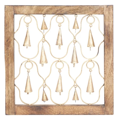 Mango Wood Bell Framed Wall Decor Set Of 2 Brown - Olivia & May 6 Mango Wood Bell Framed Wall Decor Set Of 2 Brown - Olivia & May - Image 4