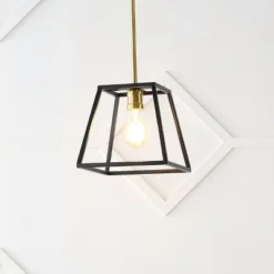 9.25" 1-Light Girard Farmhouse Industrial Iron LED Pendant Black/Brass Gold - JONATHAN Y -Safavieh Shop GUEST f94ab9bf 58e0 449f 877c e2092d2c9cb8