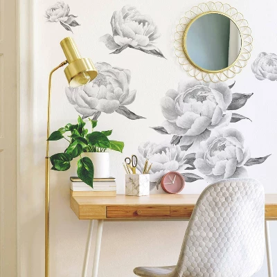 Peonies Peel And Stick Giant Wall Decal Black - RoomMates 4 Peonies Peel And Stick Giant Wall Decal Black - RoomMates - Image 2