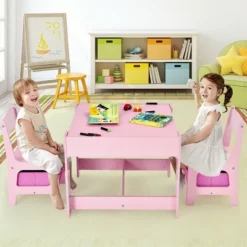 Costway 3 In 1 Kids Wood Table Chairs Set W/ Storage Box Blackboard Drawing Pink -Safavieh Shop GUEST fa4ce518 1666 4559 9699 6cc6519afc5d